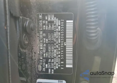 2013 Kia Sorento Lx z USA, uszkodzony, nr VIN 5XYKT3A65DG355962